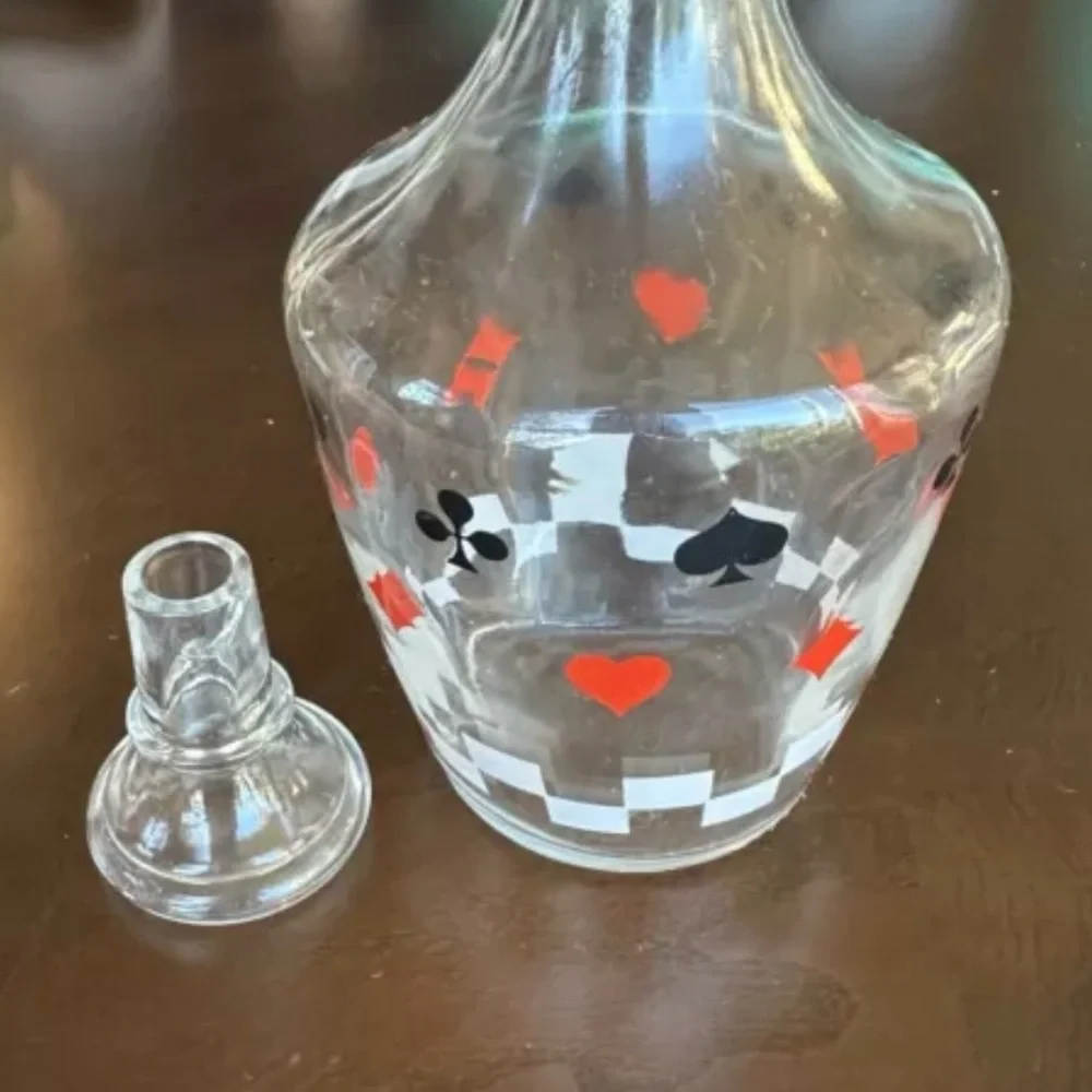 Verrerie D'Arques France Barware Glass Decanter w/‎ Stopper Playing Cards Suits